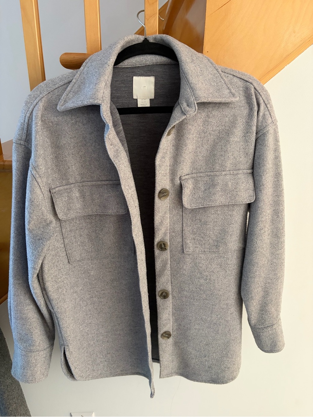 Gray Wool-Blend Button-Up Jacket